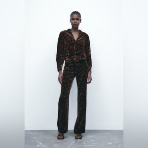 Zara Velvet Flower Printed Trousers